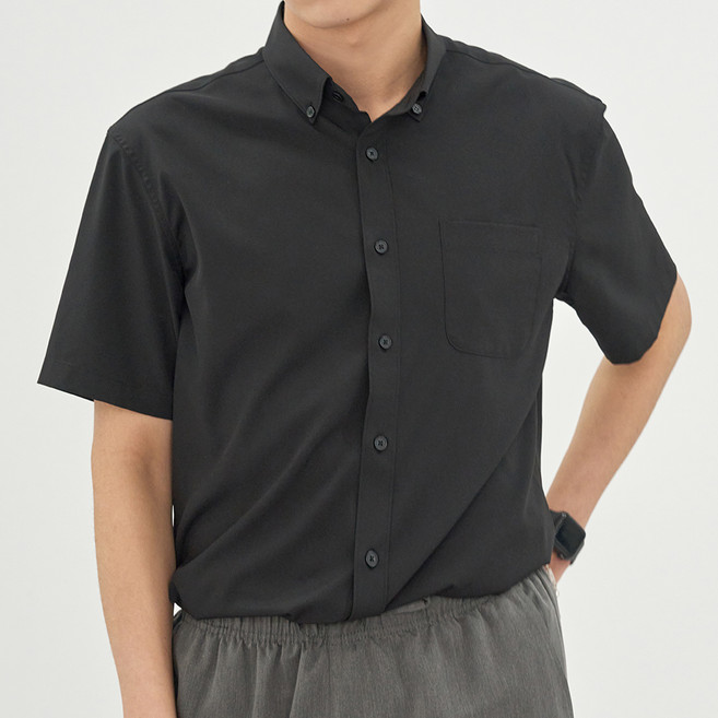 Brown Studio 男士防皺鈕扣領短袖襯衫