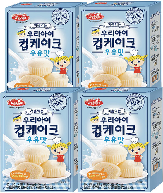 베베스트 처음먹는 우리아이 컵케이크, 우유맛, 80g, 4개