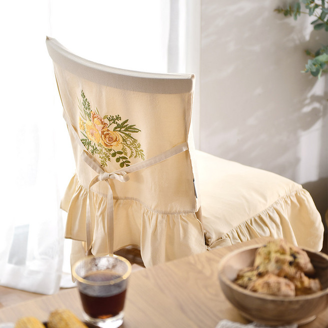 자수 의자등커버, 파스텔옐로우, 1개