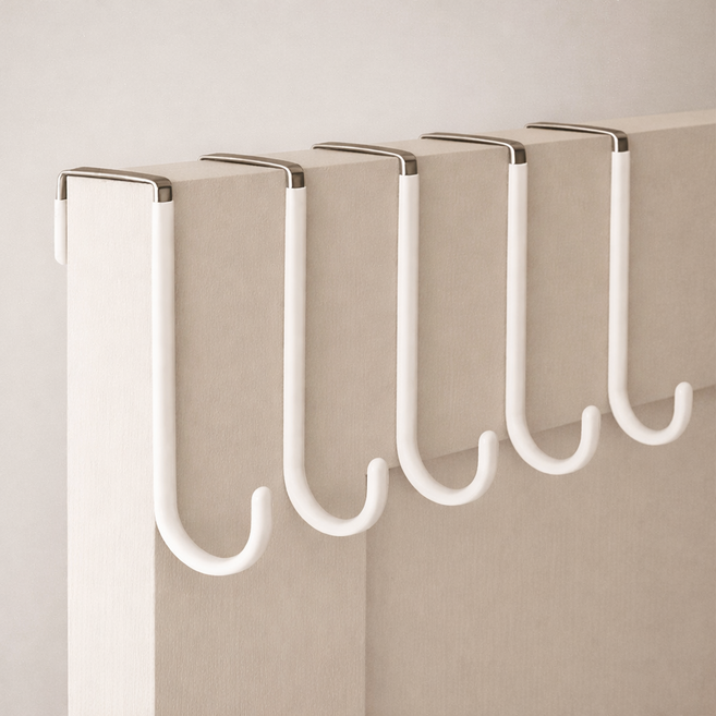 굿무드 방 문 수납 무타공 후크, 화이트, 5개