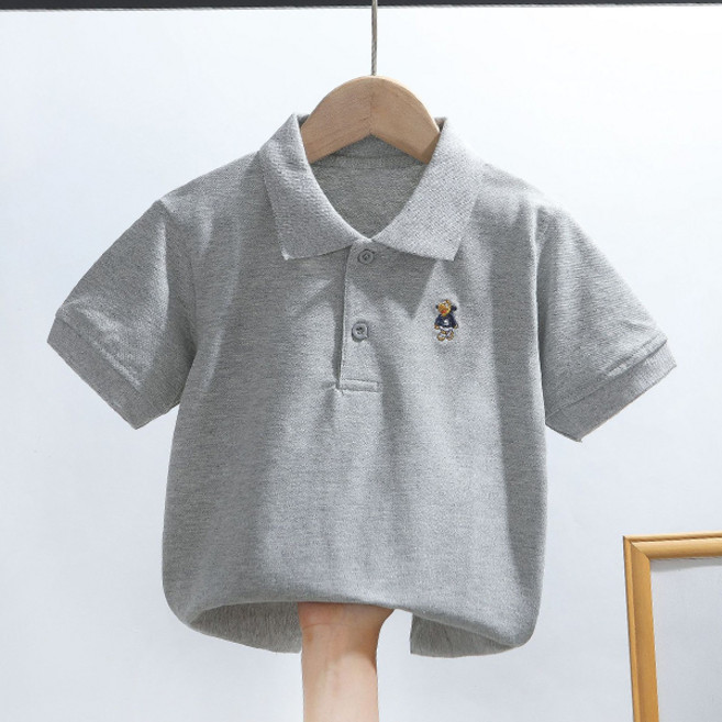 JOYMULTI 兒童基本款刺繡素色短袖Polo衫