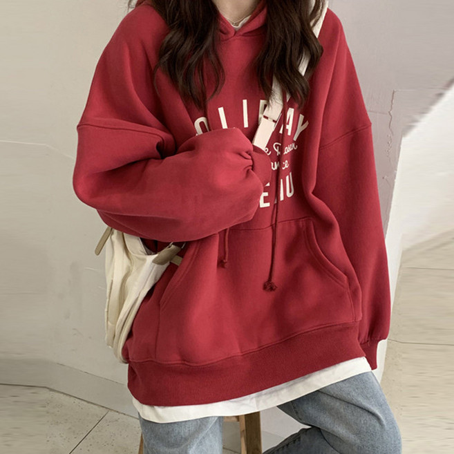 디멜디 여성용 데일리 프린트 루즈핏 봄 간절기 후드 맨투맨