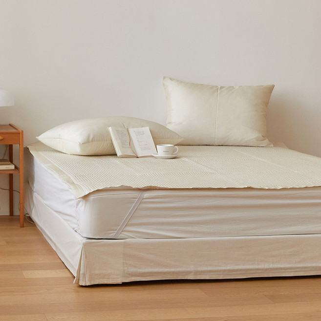 마틸라 콜드썸머 줄누빔 풍기인견 고정밴드 여름 침대패드, 크림