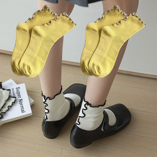 데이소이 여성용 러플 장식 패션 양말 2켤레