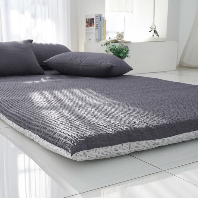 스코홈 국내 제조 여름 냉감 시어서커 홑겹 요커버 + 요솜 세트, 심쿵차콜