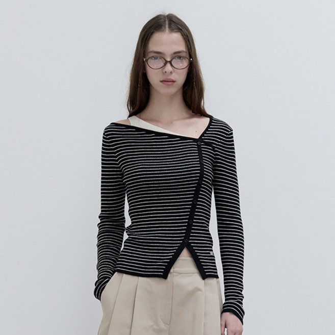 로라로라 여성용 울 블렌디드 컷아웃 버튼 슬림 니트