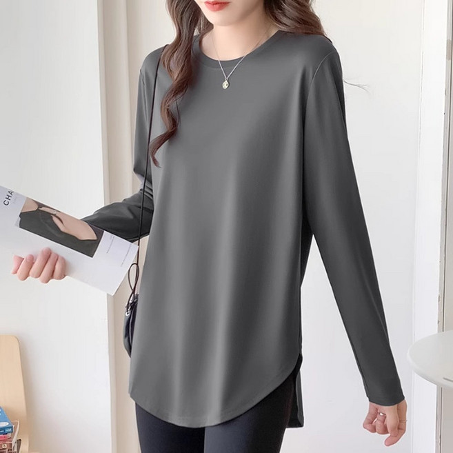 디멜디 여성용 베이직 레이어드용 롱기장 긴팔티셔츠