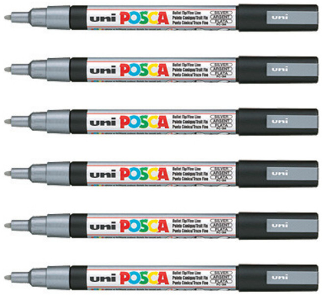 POSCA 細字水性麥克筆 PC-3M 銀色, 6個, 1色