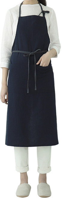 유노야 릴리 린넨 원피스 앞치마, 네이비, 1개