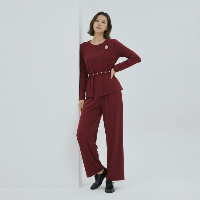 ATTERLIC 大尺碼丹拉珍珠腰帶西裝兩件式套裝 11505