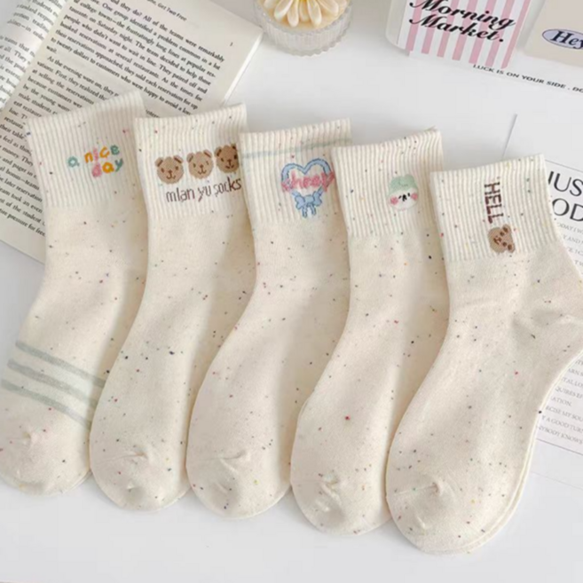 아스터 여성용 패션 중목 양말 5종 세트