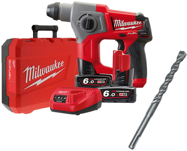 밀워키 12V FUEL SDS-PLUS 함마드릴 M12 CH(M12 CH-602C) + SDS 2날 드릴비트 6 x 160 mm 4932 3070 69, 1세트