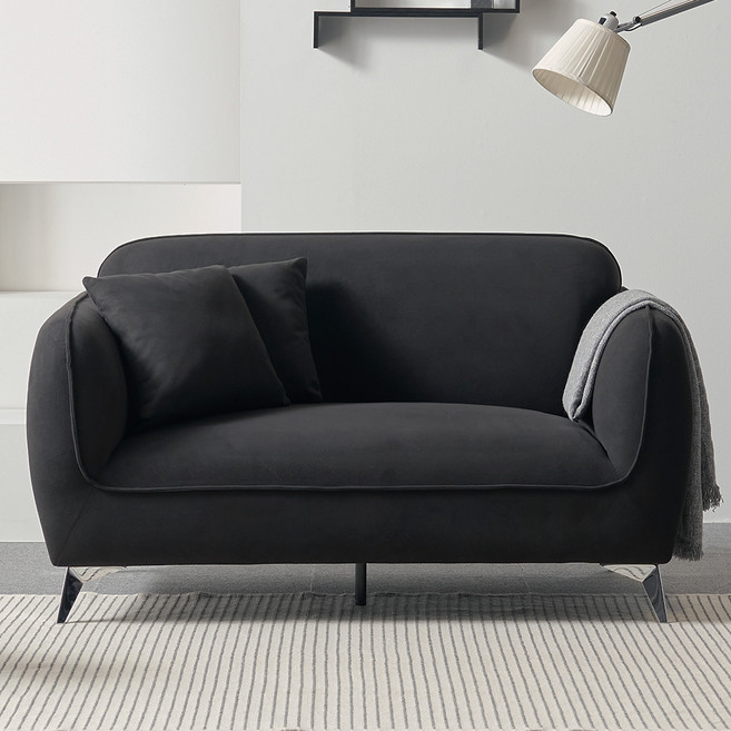 도모디자인 포코 엣지 패브릭 2인용 소파 + 쿠션 2p 세트 방문설치, 블랙