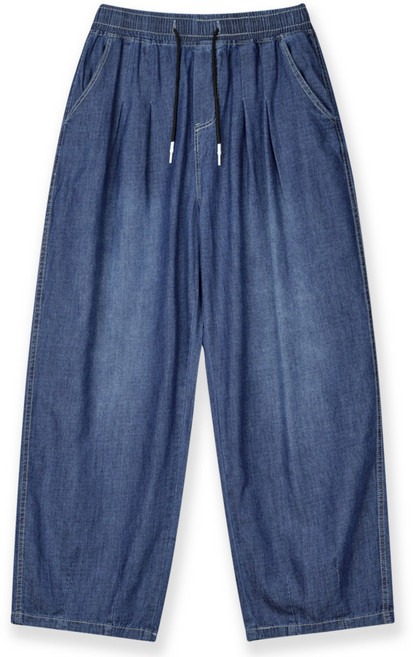 제이에이치스타일 남성용 썸머 쿨 린넨 핀턱 벌룬 커브드 와이드 데님팬츠 WDROK747