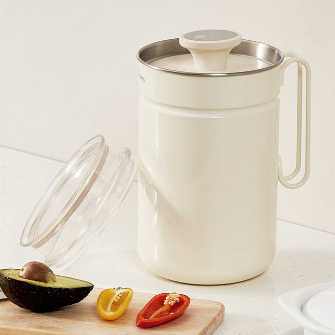 리본제이 이중 냄새 차단 진공 음식물 쓰레기통 2.8L, 버터크림, 1개