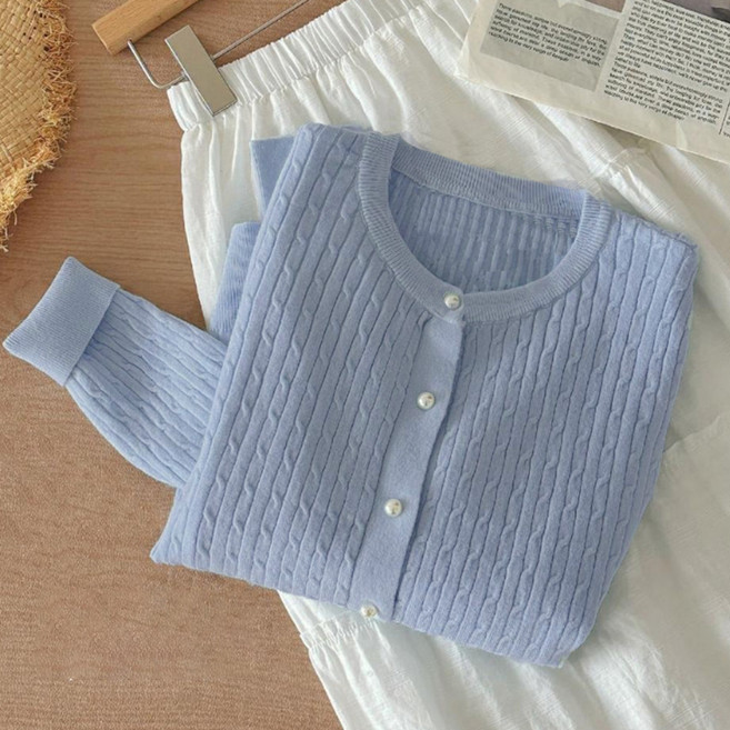 소니오 여성용 버튼 케이블 니트 가디건