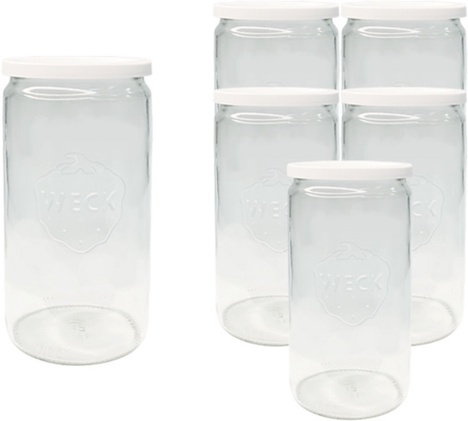 WECK 일자형 유리몸체 6p + PE뚜껑 6p 세트, 340ml, 1세트