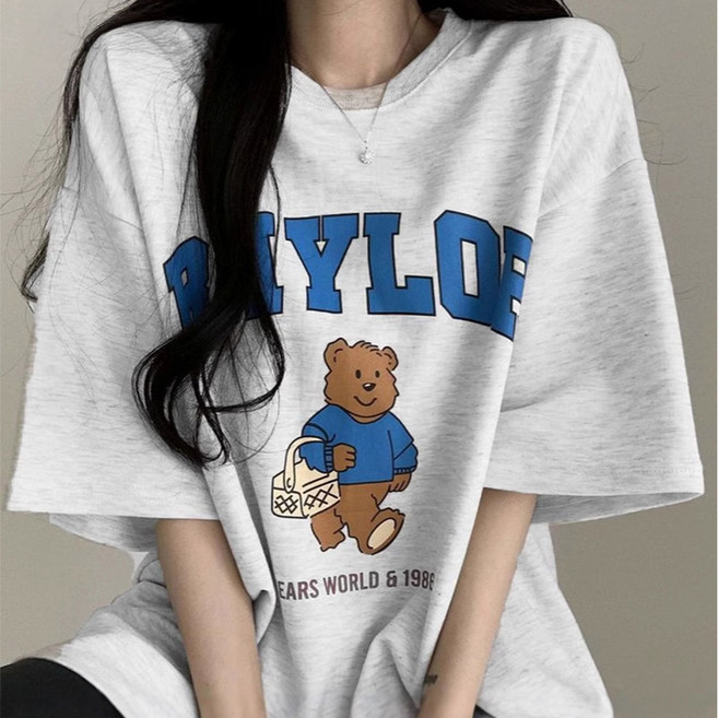여성용 쇼핑 베어 반팔 파자마 티셔츠