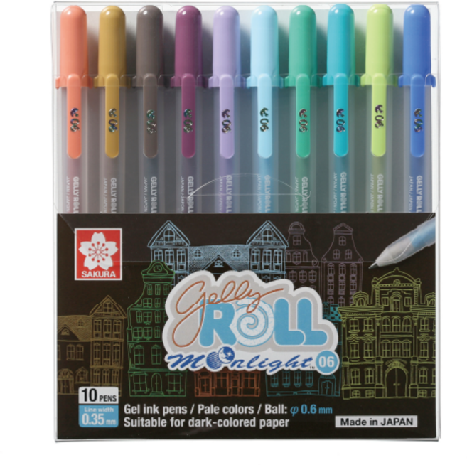 GELLY ROLL 櫻花 Moonlight Earth Color 10色組 0.35mm 06, 淡褐色, 赭黃色, 凡戴克棕, 波爾多紅, 薰衣草紫, 天空藍, 葉綠色, 藍綠色, 鮮綠色, 群青色, 1套