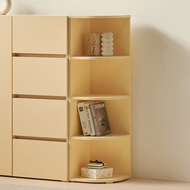 룸앤디 모노 라운드 슬림 수납선반 4단 코너장, 버터옐로우