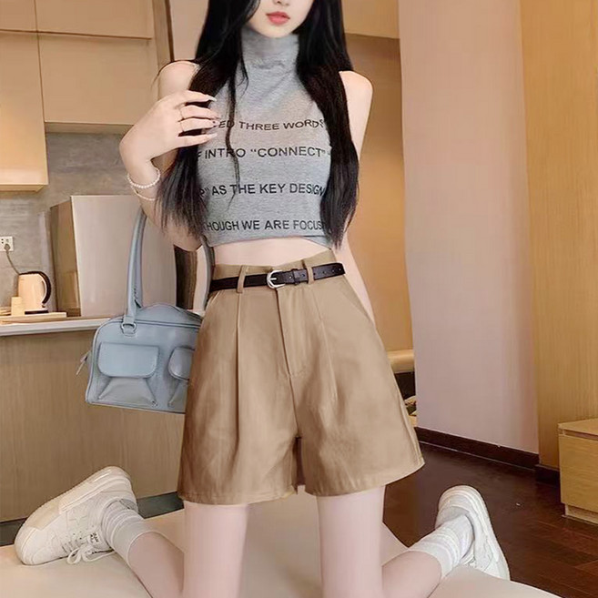 PEONIST 女款聚酯纖維基本款高腰短褲
