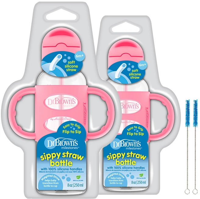 닥터브라운 내로우 시피 빨대컵 250ml x 2p, 2개, 핑크 - 쿠팡