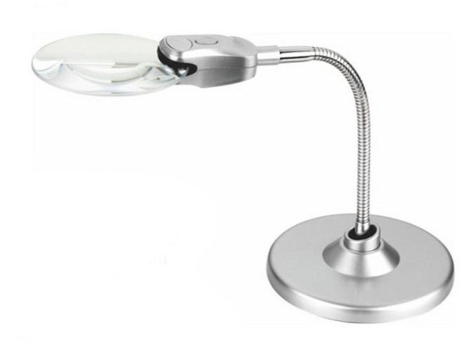 高倍率高亮度LED鵝頸立式放大鏡 (附圓形底座), 銀色, 1個