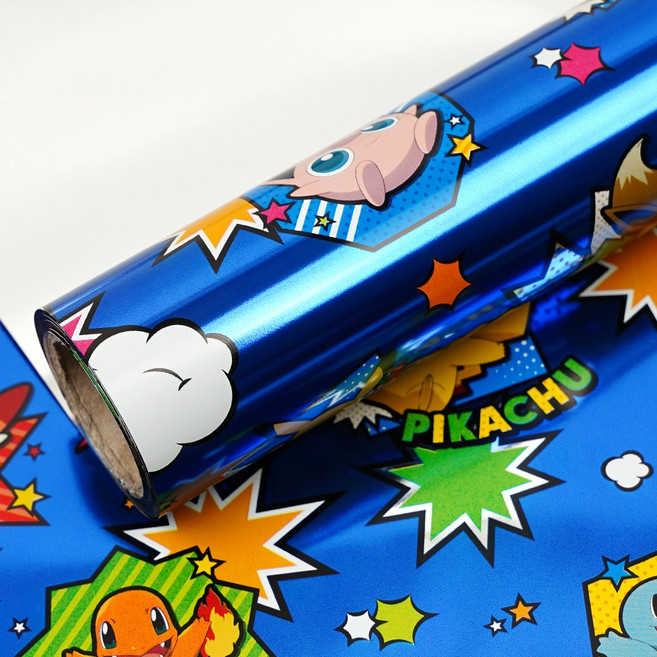 Young Plaza 寶可夢金屬光澤捲筒包裝紙 53公分 x 12公尺, 漫畫圖案藍色, 1個