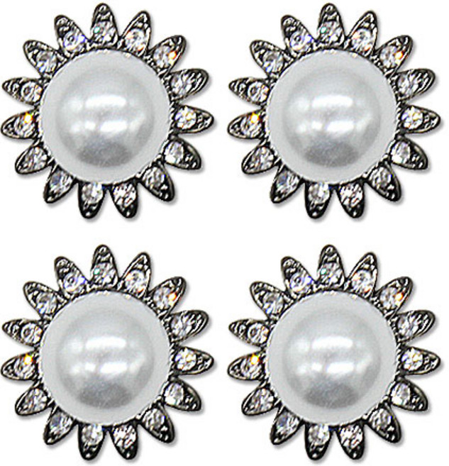 미니 큐빅 진주 보석 단추 데이지 15mm, 흑니켈, 4개