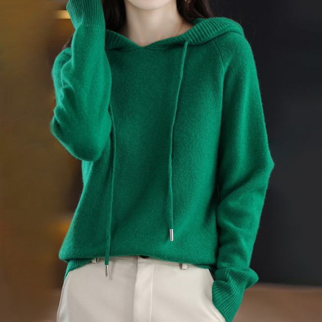 Elsso 女款針織連帽羅紋長袖休閒日常毛衣