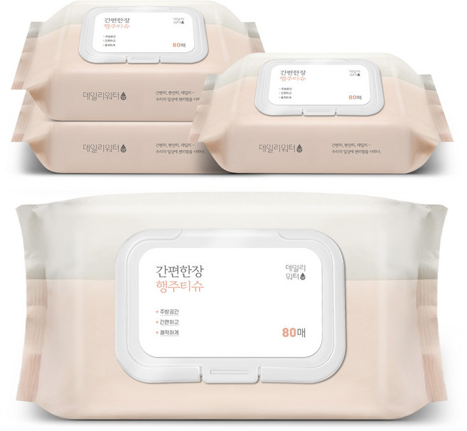 데일리워터 간편한장 행주티슈 80매, 4개