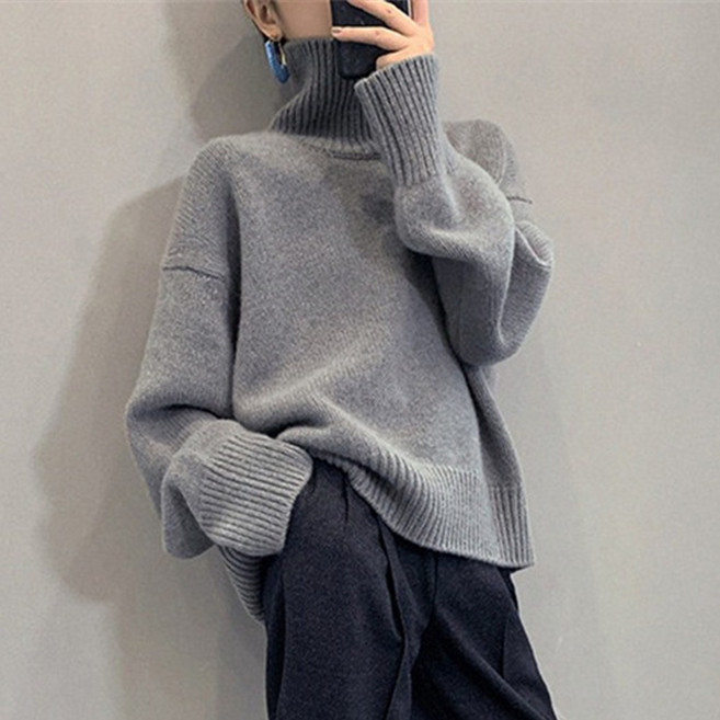 메이첼 여성용 플라 루즈핏 폭닥 터틀넥 스웨터 10939