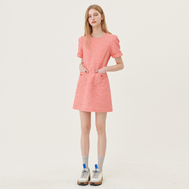 오앨 TWEED HALF-SLEEVED MINI DRESS