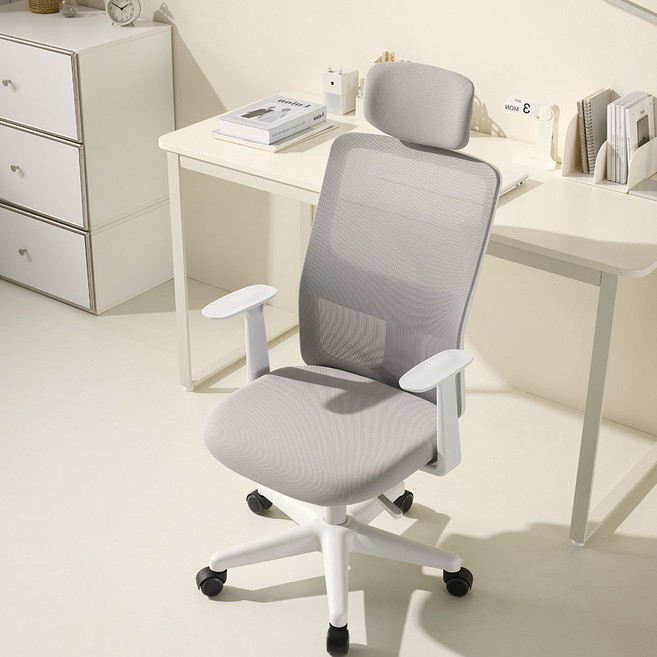 체어스코 네이처 와이드 컴퓨터의자 사무용 학생 공부 책상의자 헤드세트, 스톤 그레이