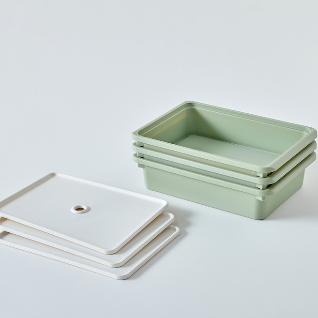 브리다 국내 제조 컬러 다용도 정리 수납박스, 올리브그린, 3개