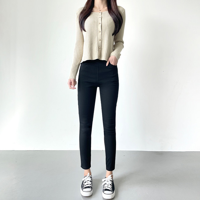 잘빠진 여성용 루아 슬림 피치기모 밴딩 보온 스키니 팬츠