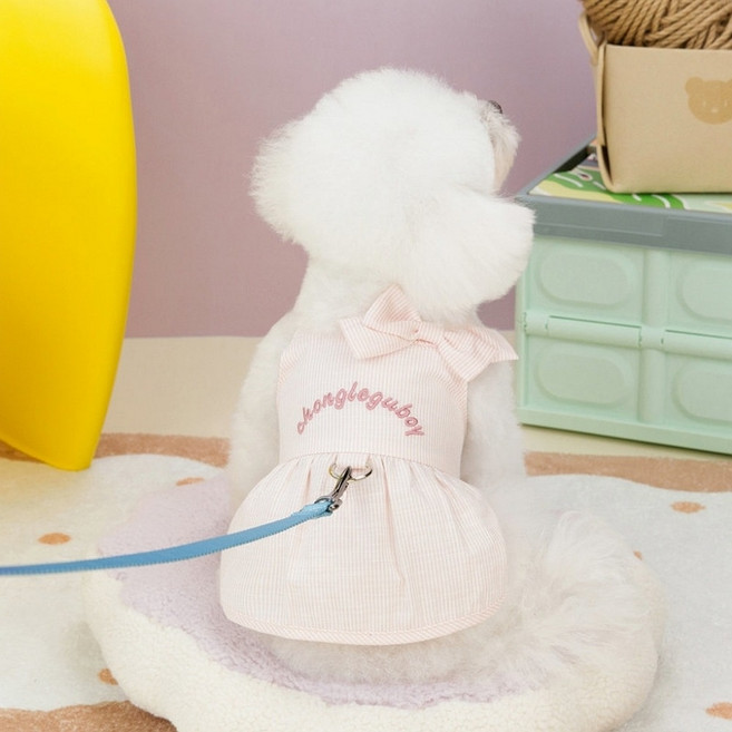 코코스튜디오 반려동물 란드리 자수 하네스 원피스, 핑크, 1개