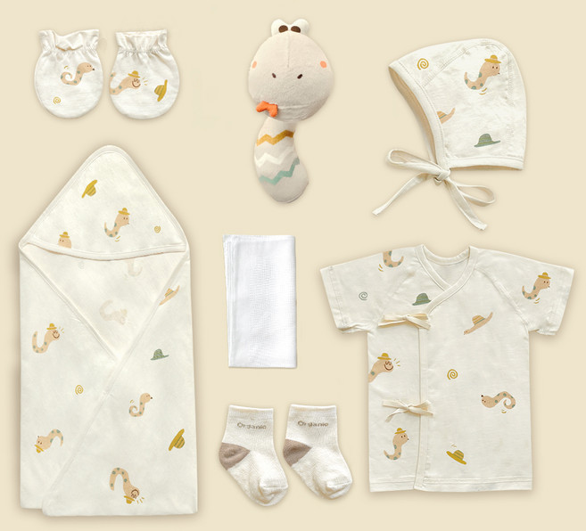 ikii 오가닉 신생아용 반소매 7종 출산 세트