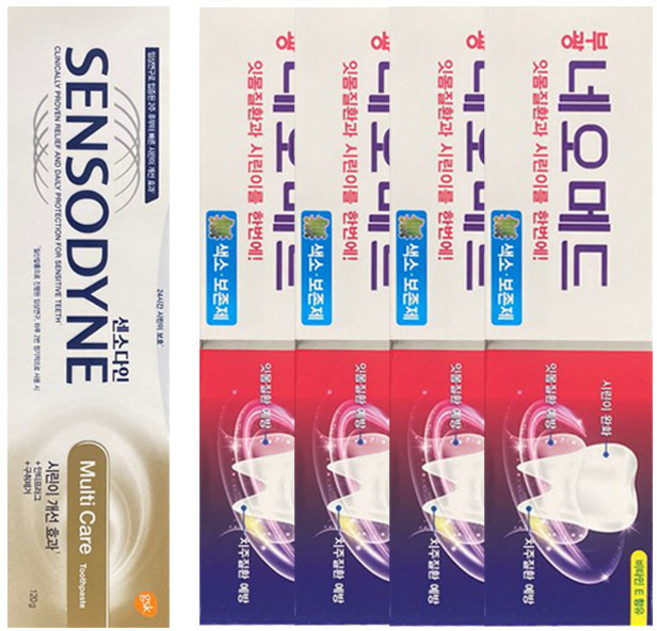 센소다인 멀티케어 치약 120g + 부광약품 네오메드 시린이치약 125g x 4p, 1세트