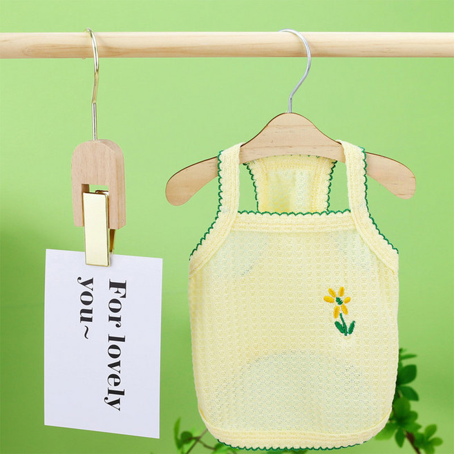 Wavy Days 寵物花朵刺繡鬆餅格紋寵物背心T恤 W265-0058, 黃色, 1個