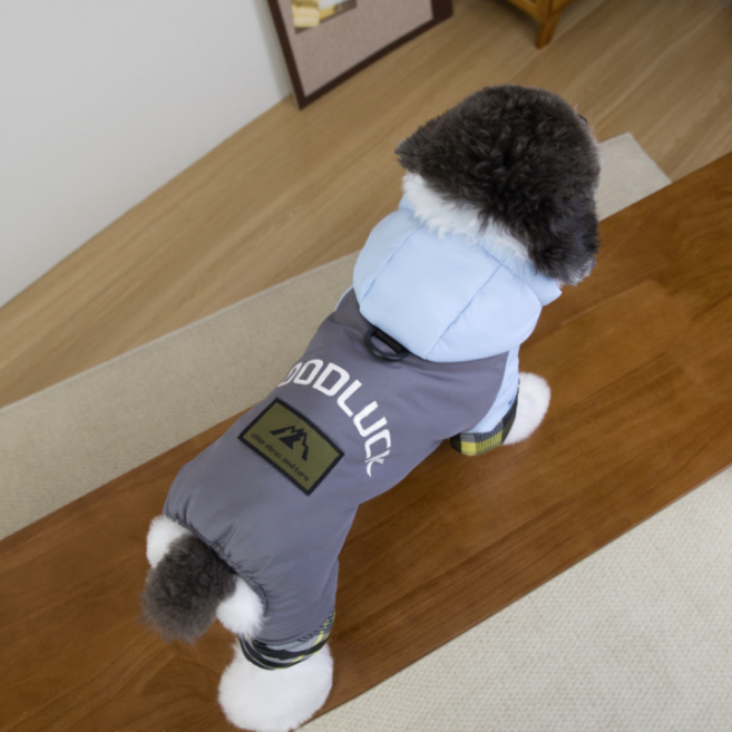 바오스레 강아지 체크 올인원 패딩 하네스, 그레이, 1개