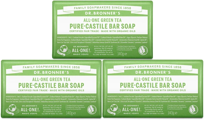 닥터브로너스 그린티 퓨어 캐스틸 바 솝, 140g, 3개입 - 쿠팡