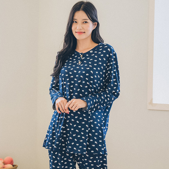 씨엘스토리 여성용 피치기모 캐릭터 라운드 잠옷 상하의 세트