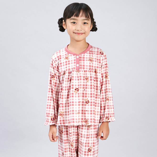 폭스클럽 키즈라인 니트베어 피치기모 파자마 상하의 세트