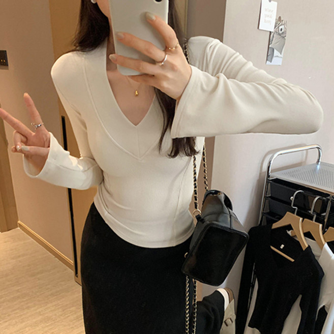 레몬소울 여성용 가를 어깨 패드 브이넥 티셔츠 07944