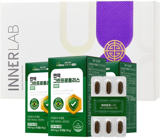 이너랩 면역 그린프로폴리스 아연 선물세트 18g, 30정, 3개