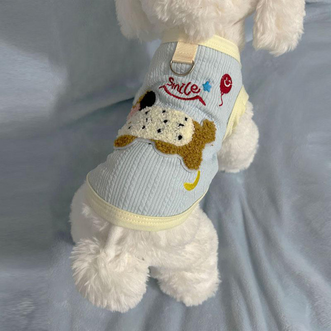 요런개 반려동물 스마일 강아지 하네스 고리 옷, 02 블루, 1개