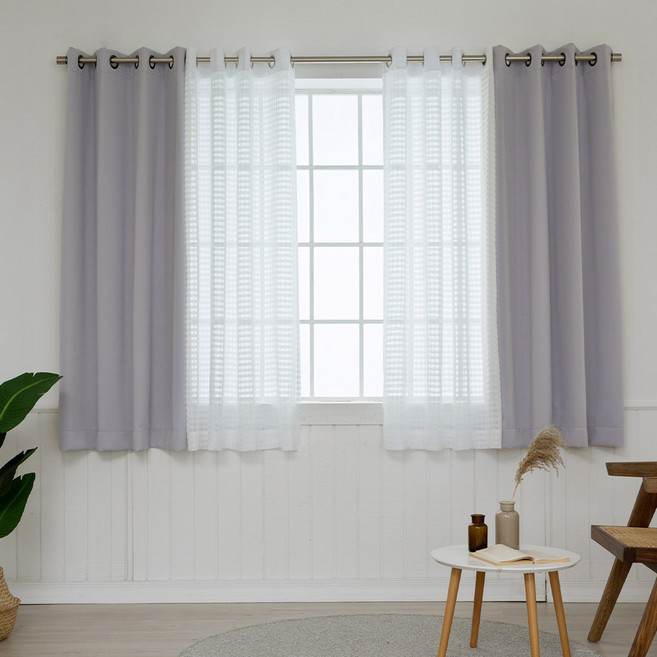 까르데코 디망쉬 암막 창문커튼 2p + 코코체크 레이스 창문커튼 2p + 커튼끈 4p 세트