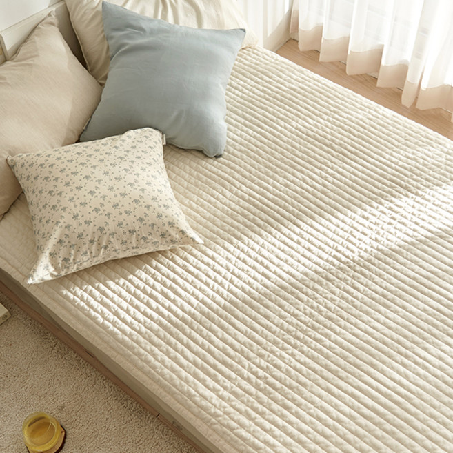 데코뷰 부드러운 30수 순면 항균 피그먼트 이불 겸 패드, 베이지