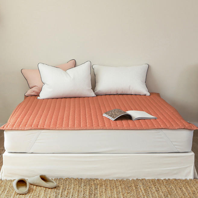 이블랑 여름 향균 시어서커 침대 패드, 오렌지레드